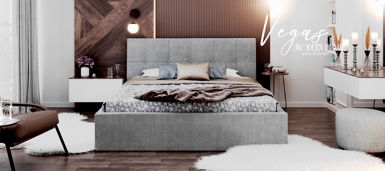 Luxusní postel VEGAS šedá 120x200 z eko kůže s kovovým roštem