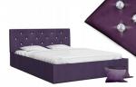 Luxusní manželská postel CRYSTAL fialová 140x200 s dřevěným roštem