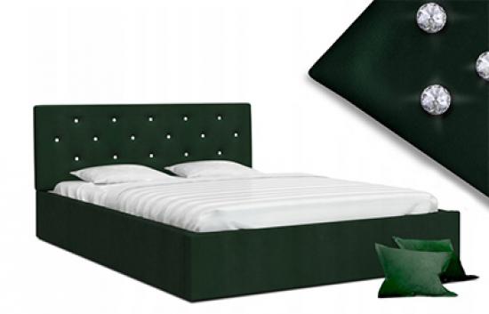 Luxusní manželská postel CRYSTAL tmavě zelená 140x200 s dřevěným roštem