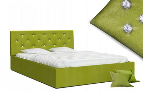 Luxusní manželská postel CRYSTAL zelená 160x200 s dřevěným roštem