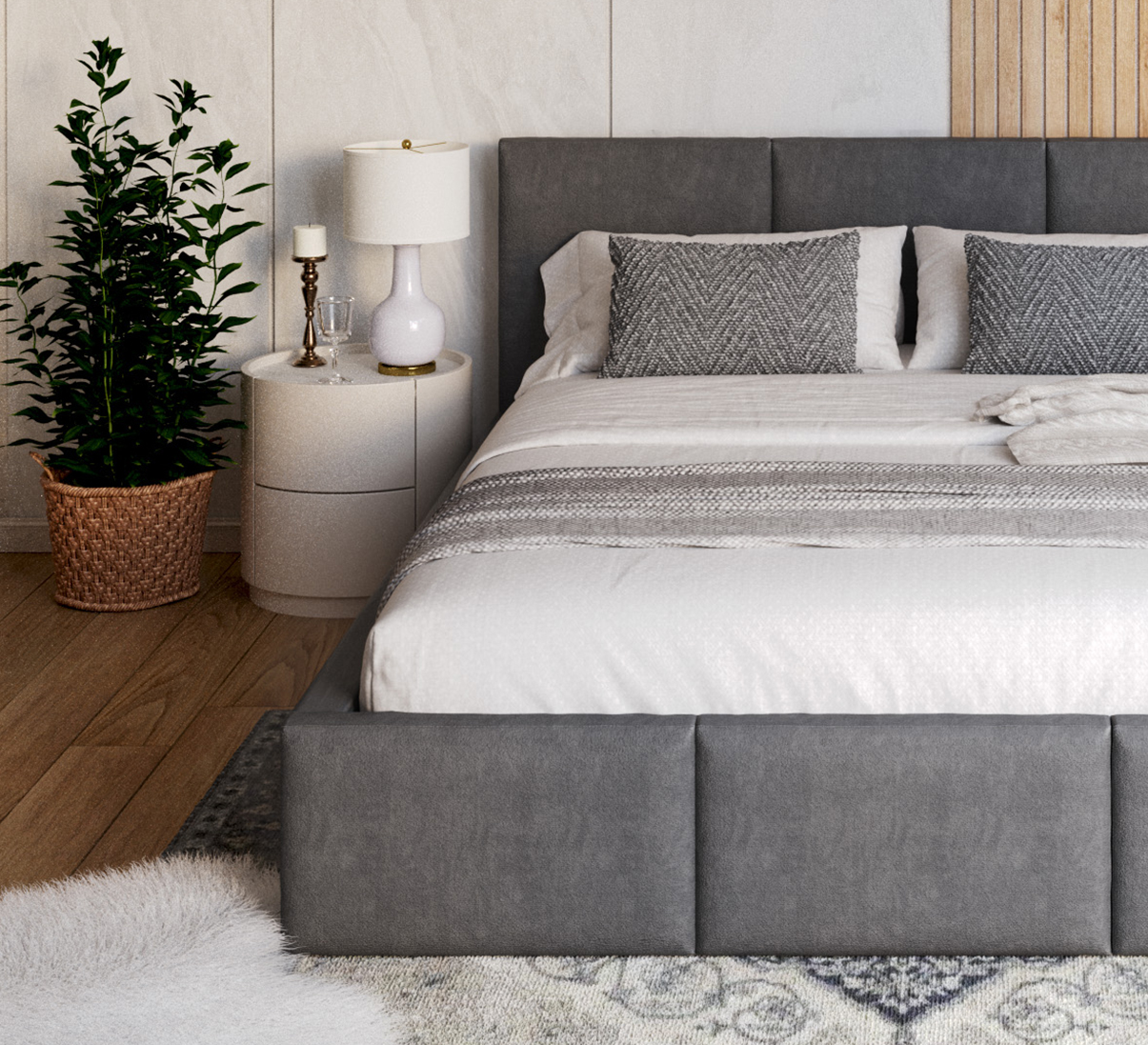 Čalouněná postel AMBER 180x200 Grafit Trinity s úložným prostorem dřevěný rošt