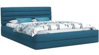 Luxusní manželská postel TOPAZ tyrkysová 180x200 semiš s kovovým roštem