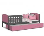 Dětská postel TAMI P2 90x200 cm s šedou konstrukcí v růžové barvě s přistýlkou
