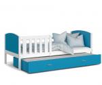Dětská postel TAMI P2 90x200 cm s bílou konstrukcí v modré barvě s přistýlkou