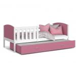 Dětská postel TAMI P2 90x200 cm s bílou konstrukcí v růžové barvě s přistýlkou