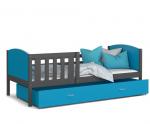 Dětská postel TAMI P 80x160 cm s šedou konstrukcí v modré barvě se šuplíkem