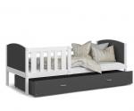Dětská postel TAMI P 80x160 cm s bílou konstrukcí v šedé barvě se šuplíkem