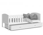 Dětská postel TAMI P 80x160 cm s bílou konstrukcí v bílé barvě se šuplíkem