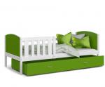 Dětská postel TAMI P 90x200 cm s bílou konstrukcí v zelené barvě se šuplíkem
