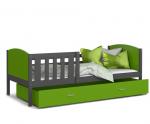 Dětská postel TAMI P 90x200 cm s šedou konstrukcí v zelené barvě se šuplíkem
