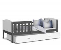 Dětská postel TAMI P 90x200 cm s šedou konstrukcí v bílá barvě se šuplíkem