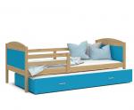 Dětská postel MATYAS P2 80x190 cm s borovicovou konstrukcí v modré barvě s přistýlkou