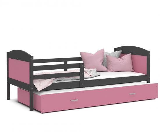 Dětská postel MATYAS P2 80x190 cm s šedou konstrukcí v růžové barvě s přistýlkou