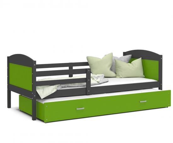 Dětská postel MATYAS P2 80x190 cm s šedou konstrukcí v zelené barvě s přistýlkou