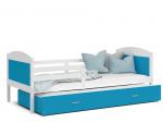 Dětská postel MATYAS P2 90x200 cm s bílou konstrukcí v modré barvě s přistýlkou