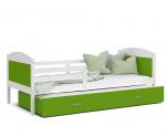 Dětská postel MATYAS P2 90x200 cm s bílou konstrukcí v zelená barvě s přistýlkou