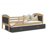 Dětská postel MATYAS P2 90x200 cm s borovicovou konstrukcí v šedé barvě s přistýlkou