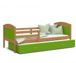 Dětská postel MATYAS P2 90x200 cm s borovicovou konstrukcí v zelené barvě s přistýlkou