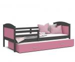 Dětská postel MATYAS P2 90x200 cm s šedou konstrukcí v růžové barvě s přistýlkou