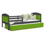 Dětská postel MATYAS P2 90x200 cm s šedou konstrukcí v zelené barvě s přistýlkou