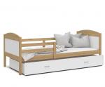 Dětská postel MATYAS P 80x160 cm s borovicovou konstrukcí v bílé barvě se šuplíkem.