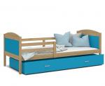 Dětská postel MATYAS P 80x160 cm s borovicovou konstrukcí v modré barvě se šuplíkem.