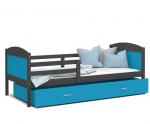 Dětská postel MATYAS P 80x160 cm s šedou konstrukcí v modré barvě se šuplíkem.