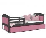 Dětská postel MATYAS P 80x160 cm s šedou konstrukcí v růžové barvě se šuplíkem.