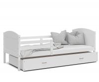 Dětská postel MATYAS P 80x190 cm s bílou konstrukcí v bílé barvě se šuplíkem.