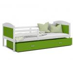 Dětská postel MATYAS P 80x190 cm s bílou konstrukcí v zelené barvě se šuplíkem.