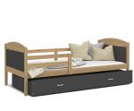 Dětská postel MATYAS P 80x190 cm s borovicovou konstrukcí v šedé barvě se šuplíkem.