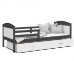 Dětská postel MATYAS P 80x190 cm s šedou konstrukcí v bílé barvě se šuplíkem.