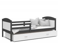 Dětská postel MATYAS P 90x200 cm s šedou konstrukcí v bílé barvě se šuplíkem.