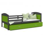 Dětská postel MATYAS P 90x200 cm s šedou konstrukcí v zelené barvě se šuplíkem.
