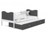 Dětská postel MAX P2 80x190 cm s bílou konstrukcí v šedé barvě s motivem srdíček
