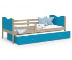 Dětská postel MAX P2 80x190 cm s borovicovou konstrukcí v modré barvě s motivem vláčku