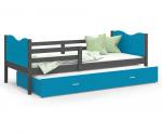 Dětská postel MAX P2 80x190 cm s šedou konstrukcí v modré barvě s motivem vláčku