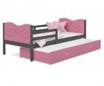 Dětská postel MAX P2 80x190 cm s šedou konstrukcí v růžové barvě s motivem motýlků
