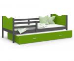 Dětská postel MAX P2 80x190 cm s šedou konstrukcí v zelené barvě s motivem vláčku