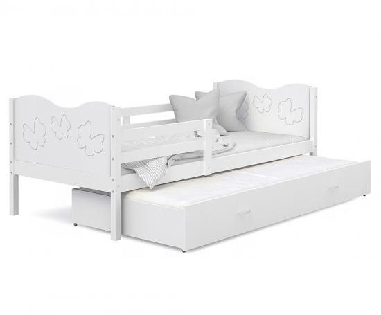 Dětská postel MAX P2 90x200cm s bílou konstrukcí v bílé barvě s motivem motýlků