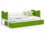 Dětská postel MAX P2 90x200cm s bílou konstrukcí v zelené barvě s motivem vláčku