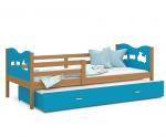 Dětská postel MAX P2 90x200cm s borovicovou konstrukcí v modré barvě s motivem vláčku