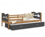 Dětská postel MAX P2 90x200cm s borovicovou konstrukcí v šedé barvě s motivem vláčku