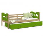 Dětská postel MAX P2 90x200cm s borovicovou konstrukcí v zelené barvě s motivem vláčku