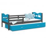 Dětská postel MAX P2 90x200cm s šedou konstrukcí v modré barvě s motivem vláčku