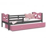 Dětská postel MAX P2 90x200cm s šedou konstrukcí v růžové barvě s motivem motýlků