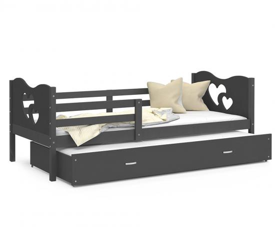 Dětská postel MAX P2 90x200cm s šedou konstrukcí v šedé barvě s motivem srdíček