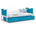 Dětská postel MAX P 80x160cm s bílou konstrukcí v modré barvě s motivem vláčku