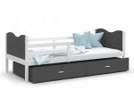 Dětská postel MAX P 80x160cm s bílou konstrukcí v šedé barvě s motivem vláčku