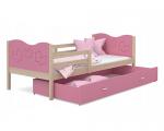 Dětská postel MAX P 80x160cm s borovicovou konstrukcí v růžové barvě s motivem motýlků